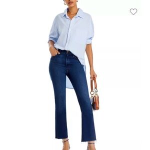 MOTHER The Hustler Ankle Fray denim in Home Movies wash.